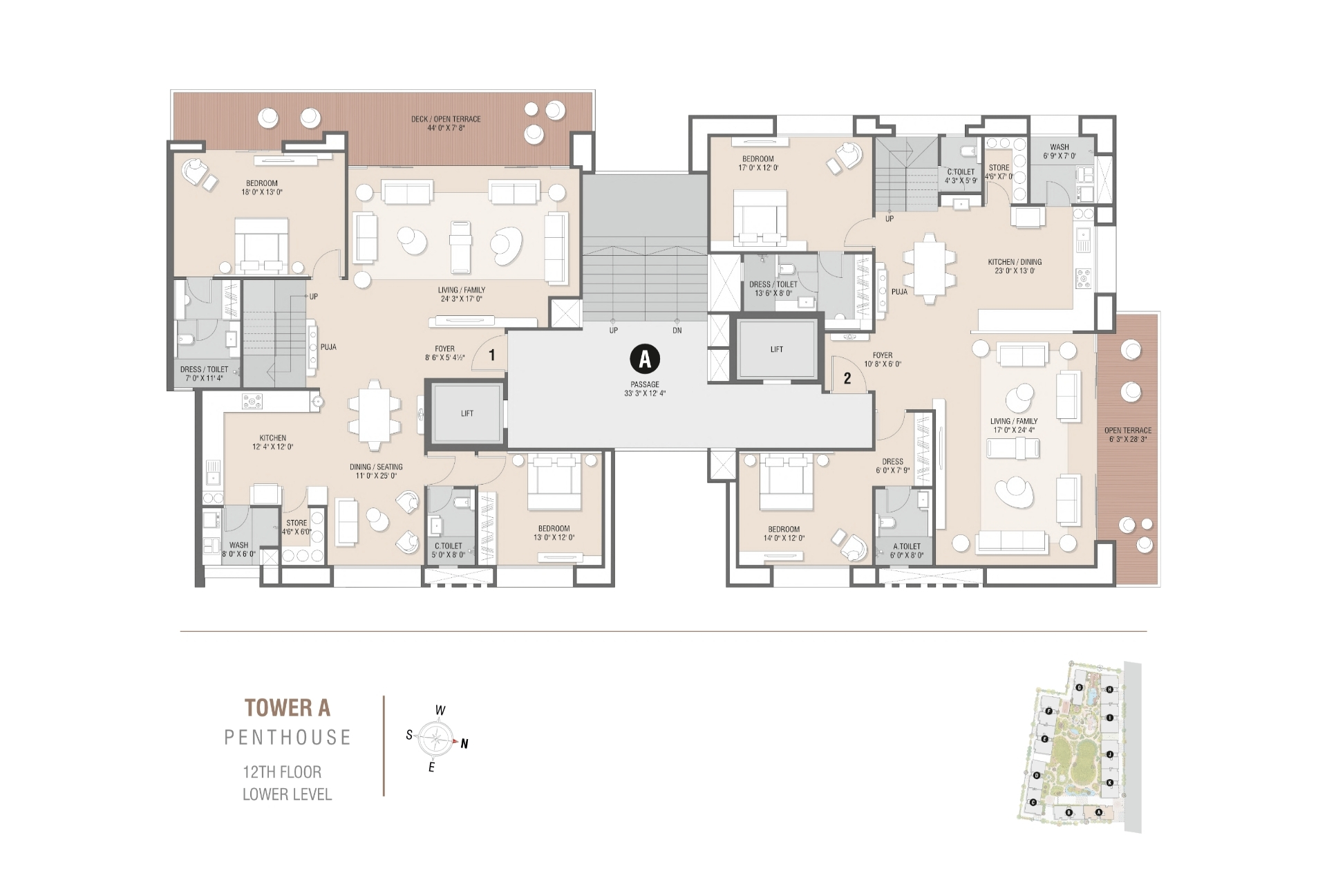 Tower A | Penthouse 12th Floor Lower Level