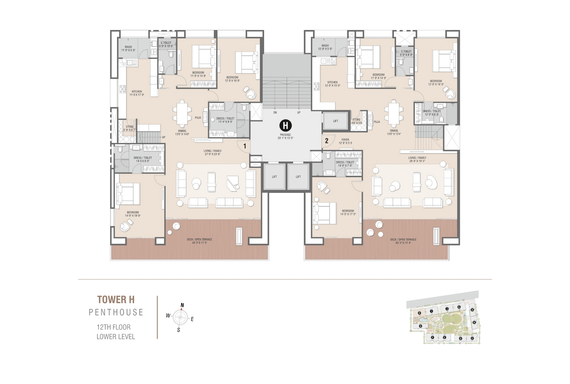 Tower H | Penthouse 12th Floor Lower Level