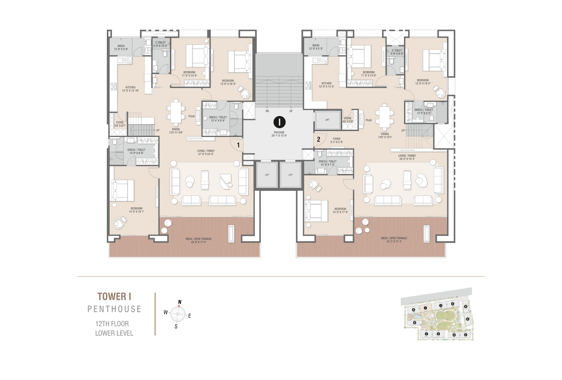 Tower I | Penthouse 12th Floor Lower Level
