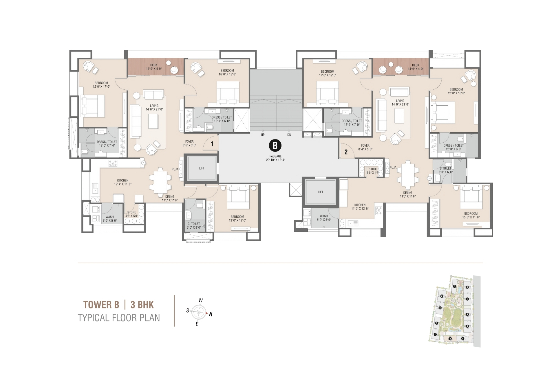Tower B | 3BHK Typical Floor Plan