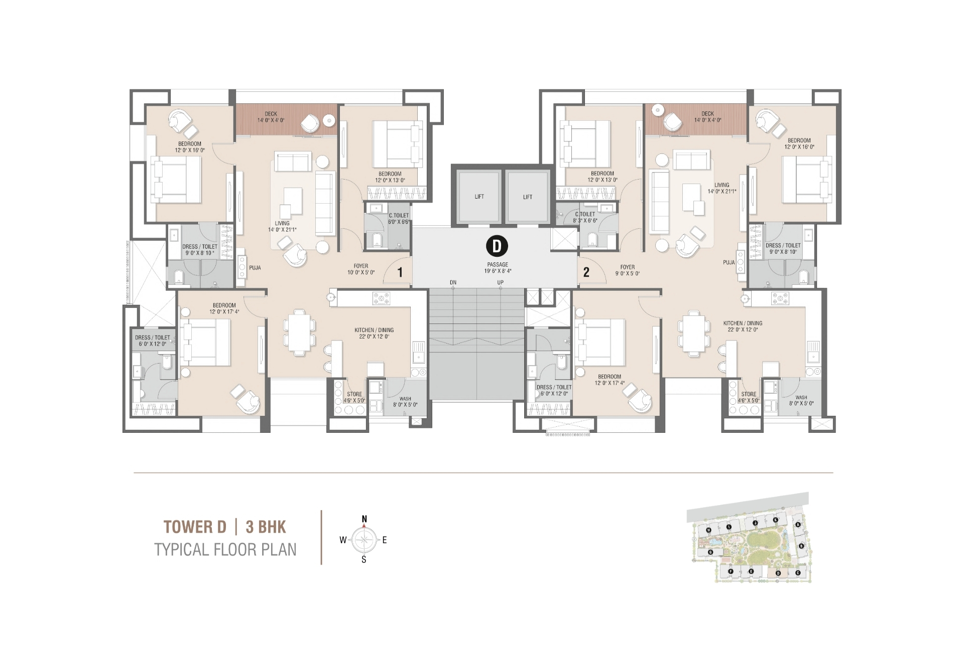 Tower D | 3BHK Typical Floor Plan