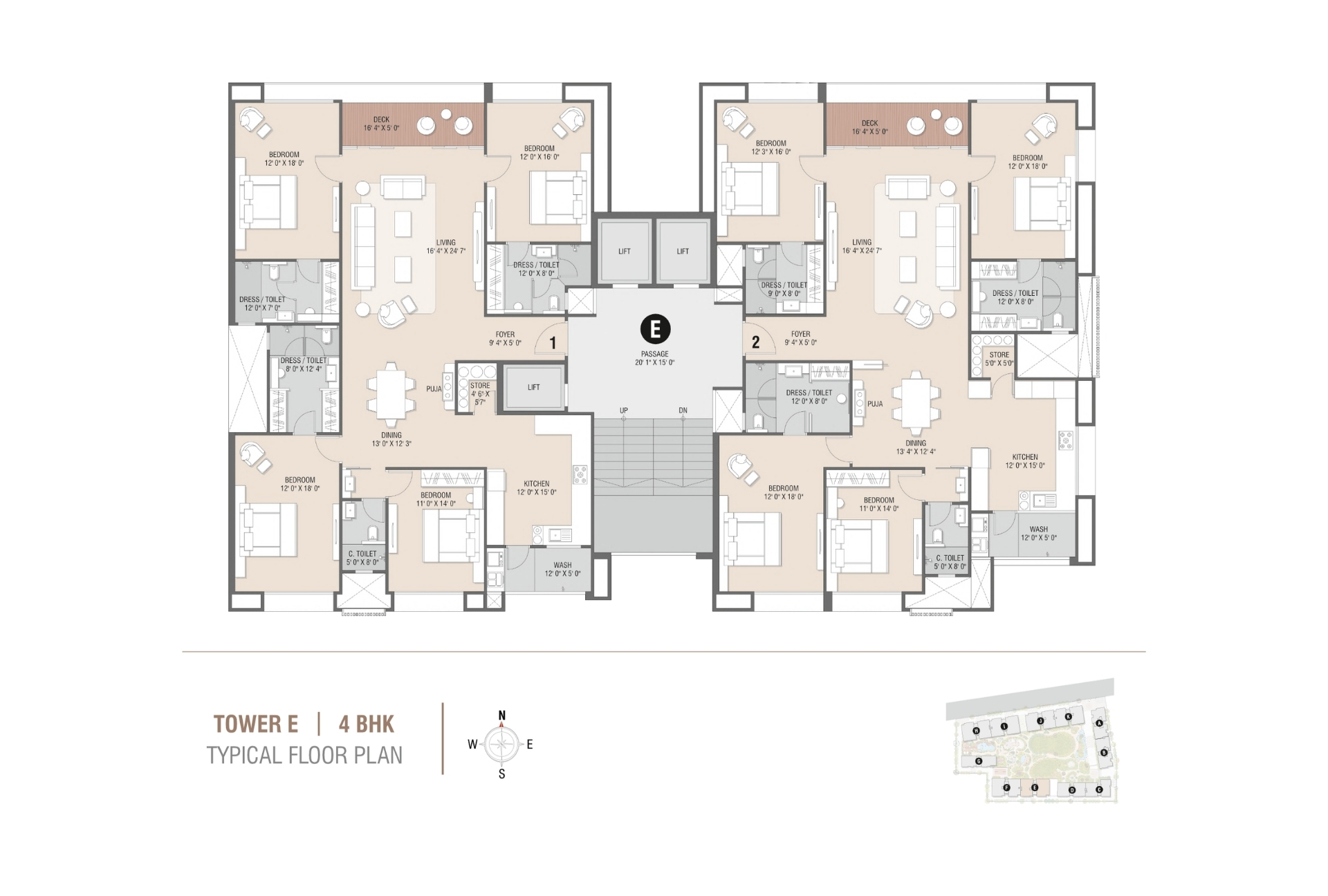 Tower E | 3BHK Typical Floor Plan