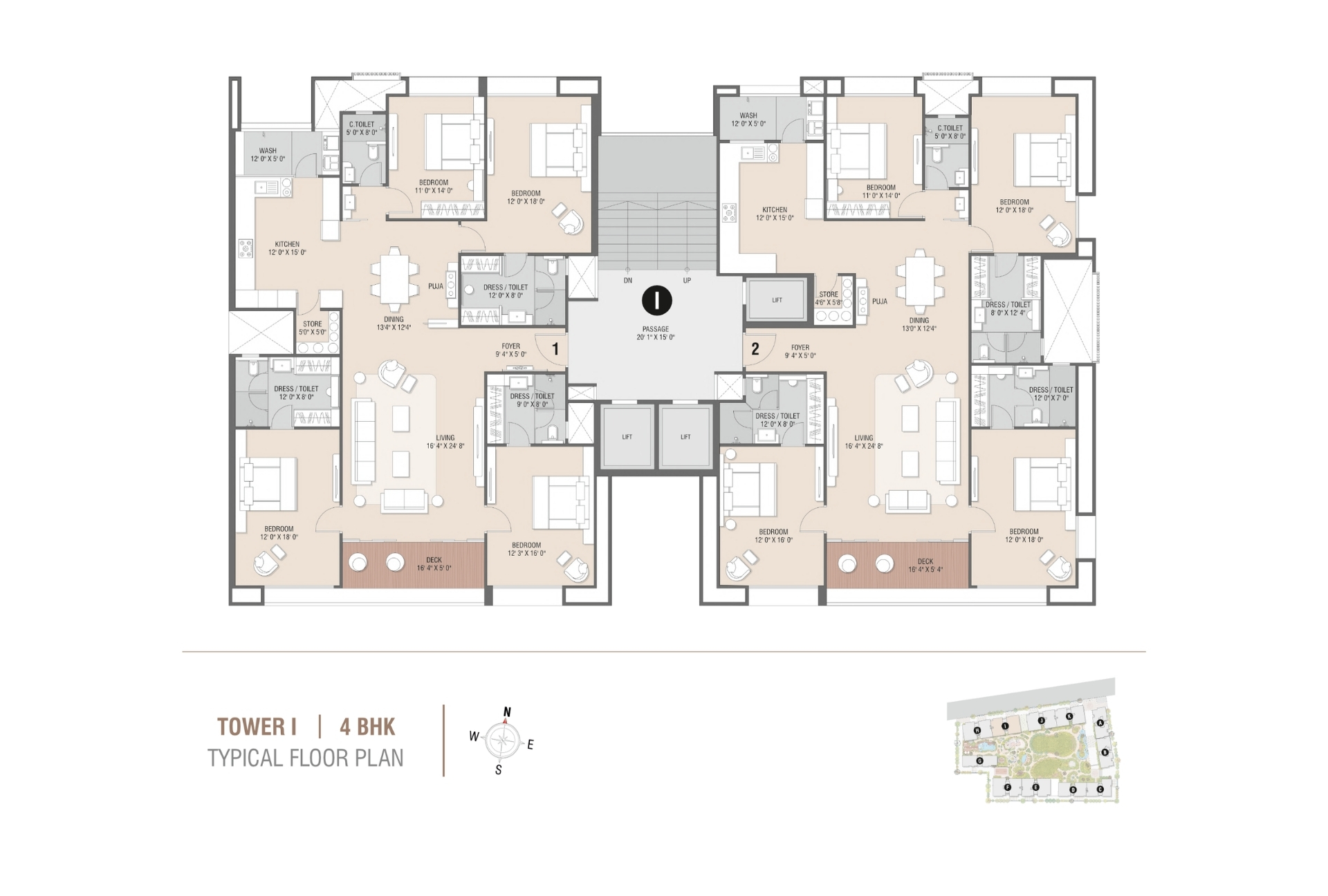 Tower I | 4BHK Typical Floor Plan