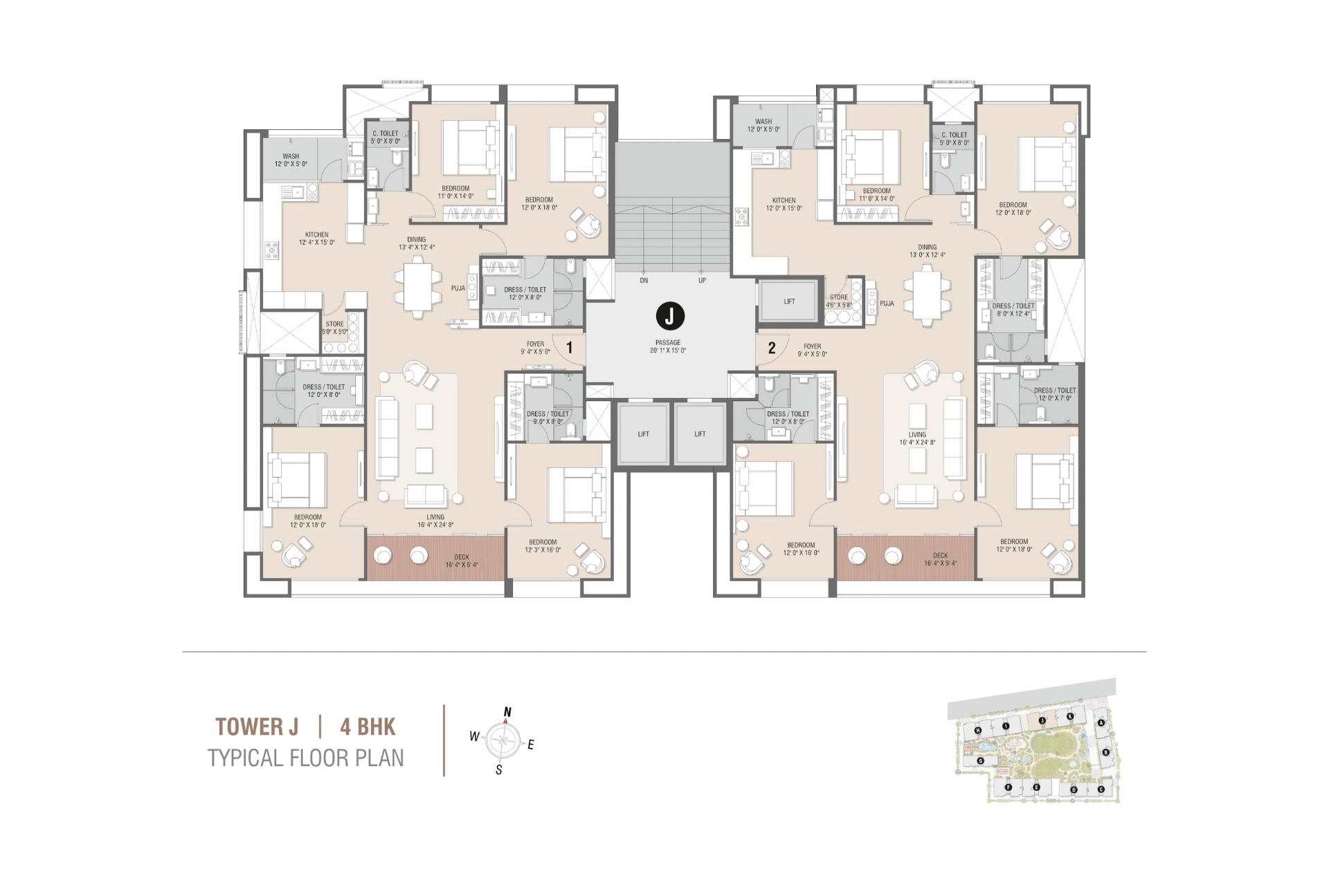Tower J | 4BHK Typical Floor Plan