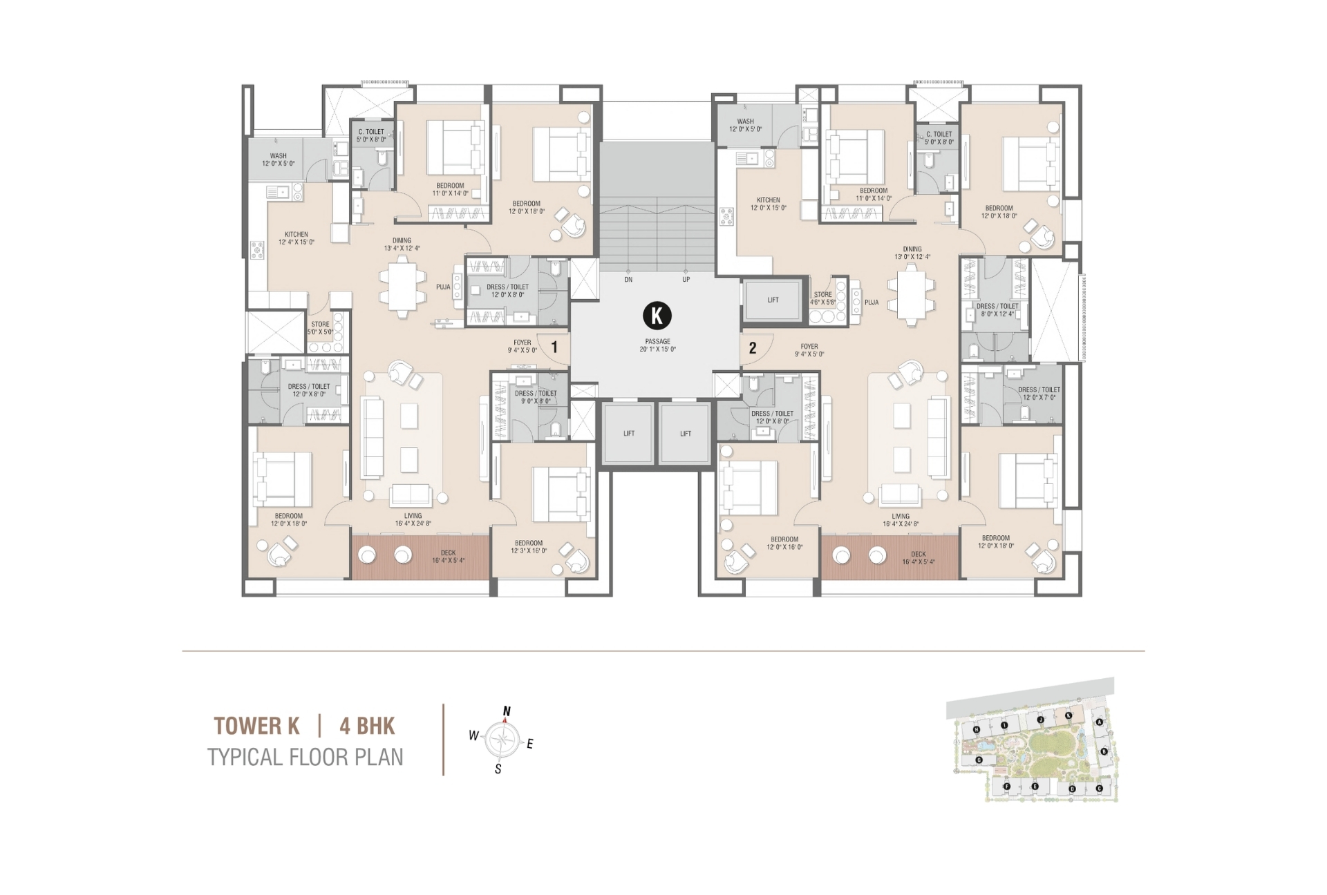 Tower K | 4BHK Typical Floor Plan