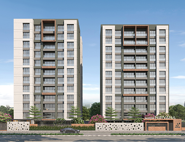 3 BHK Modern Living Apartments Sangini Nirvana vesu surat